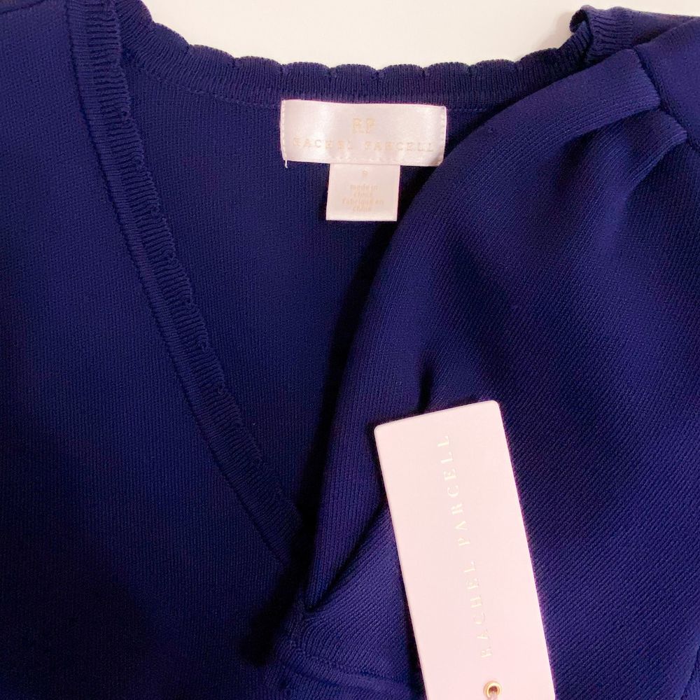 RACHEL PARCELL Navy Puffy Scallop Sweater Dress S - Picture 8 of 12
